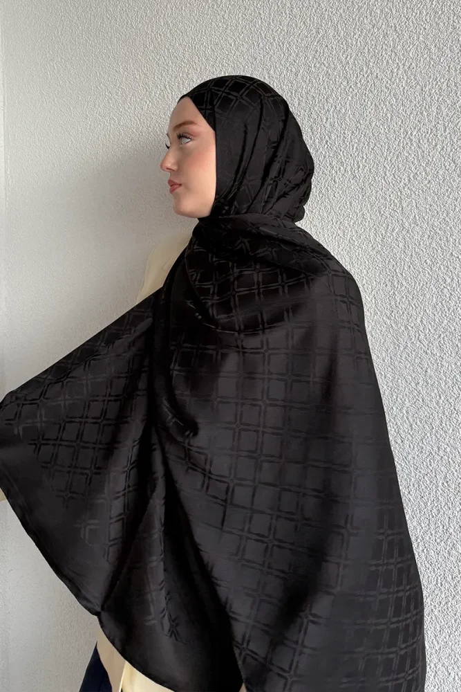 Naiya Jakar Şal Frame Desen - Siyah - 2