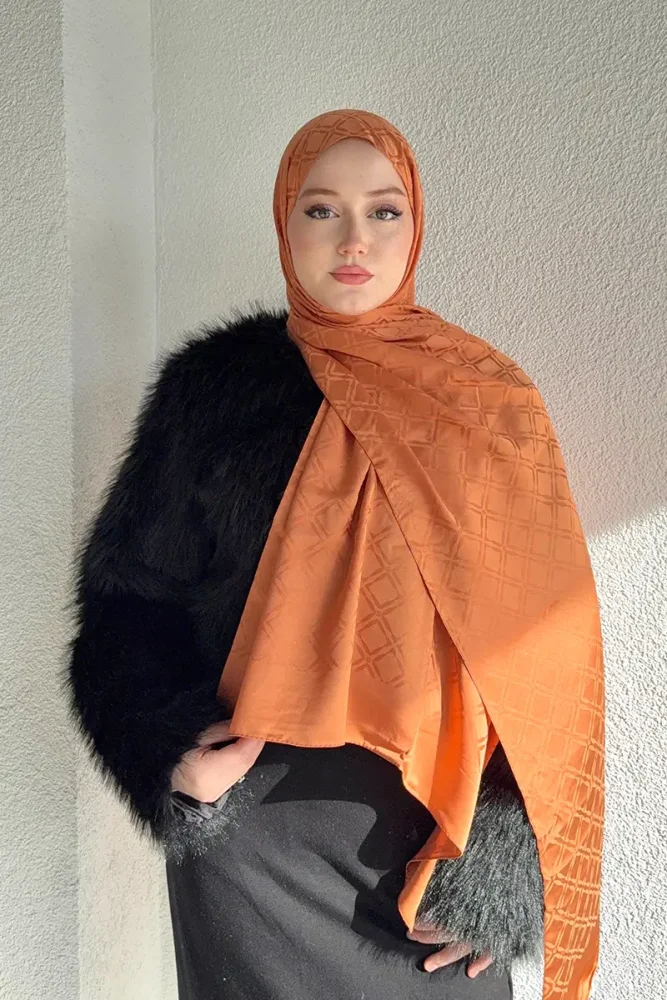Naiya Jakar Şal Frame Desen - Turuncu - 2