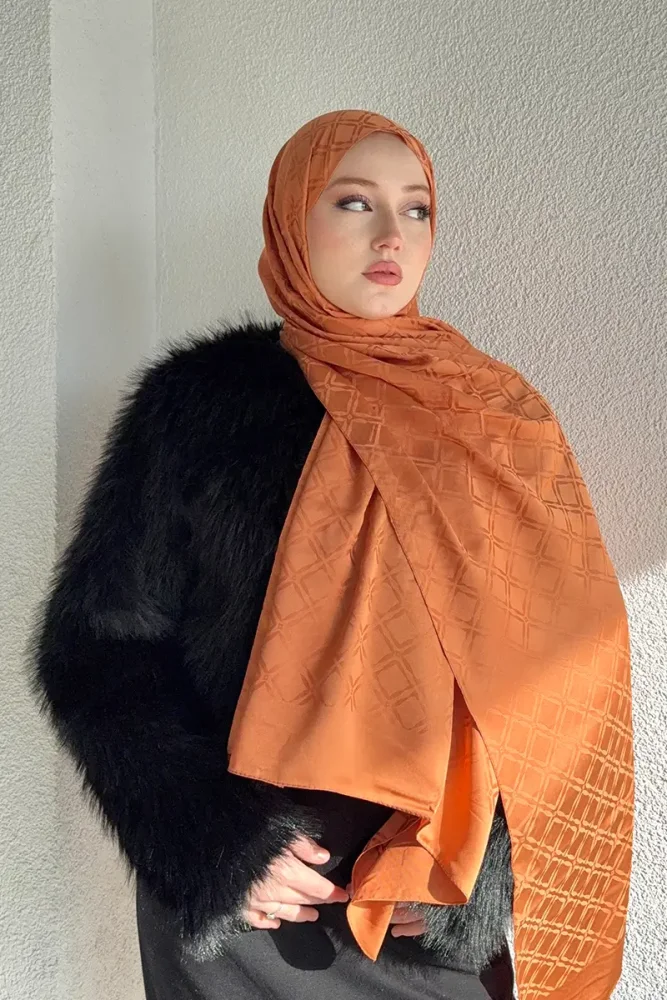 Naiya Jakar Şal Frame Desen - Turuncu - 3