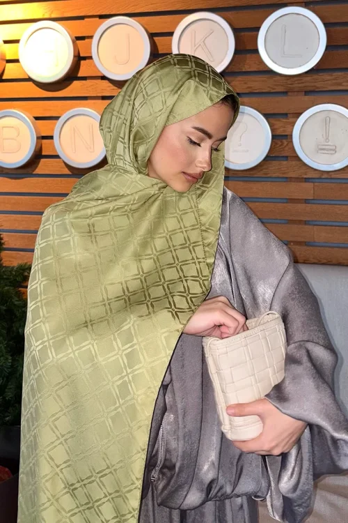 Naiya Jakar Şal Frame Desen - Yağ Yeşili 