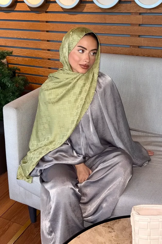 Naiya Jakar Şal Frame Desen - Yağ Yeşili - 4