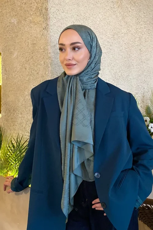 Naiya Jakar Şal Frame Desen - Yeşil 