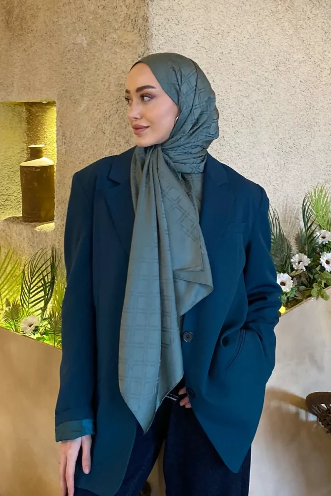 Naiya Jakar Şal Frame Desen - Yeşil - 4