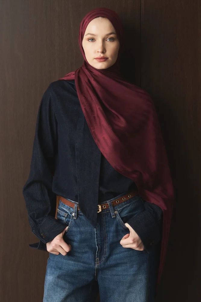 Naiya Jakar Şal Line Desen - Bordo - 2