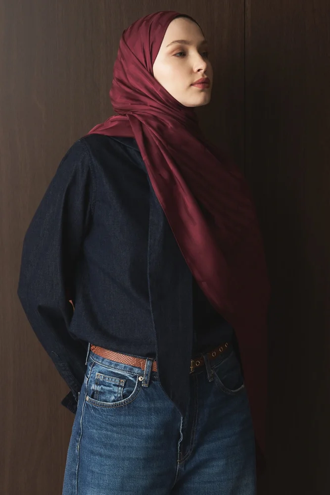 Naiya Jakar Şal Line Desen - Bordo - 3