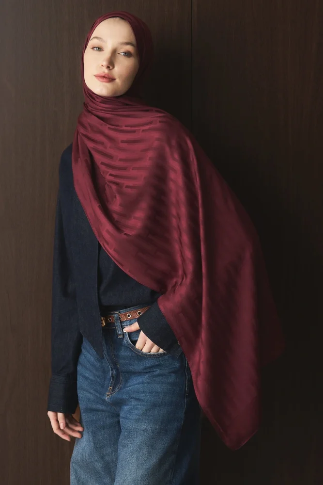 Naiya Jakar Şal Line Desen - Bordo - 4