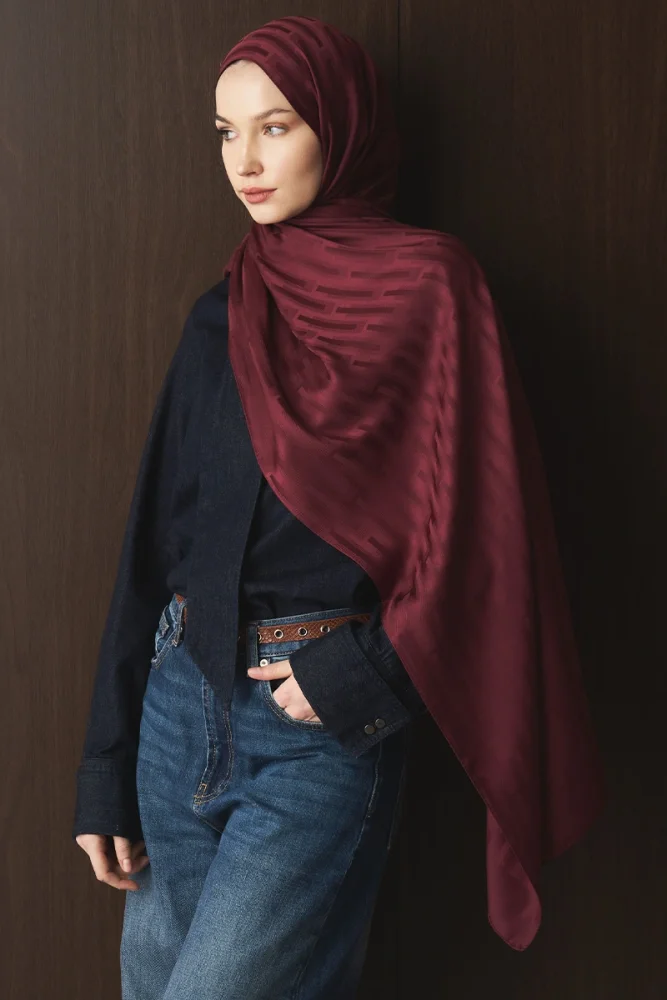 Naiya Jakar Şal Line Desen - Bordo - 5