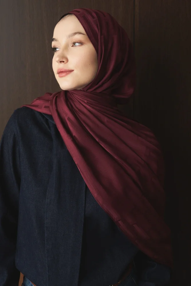 Naiya Jakar Şal Line Desen - Bordo - 6
