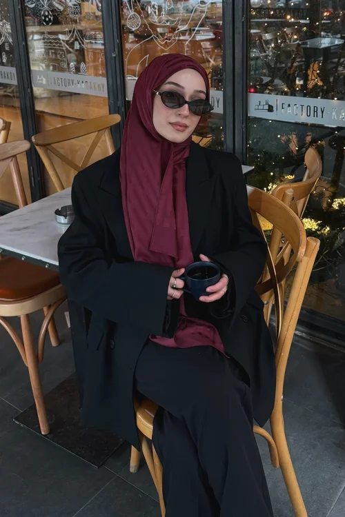 Naiya Jakar Şal Line Desen - Bordo 