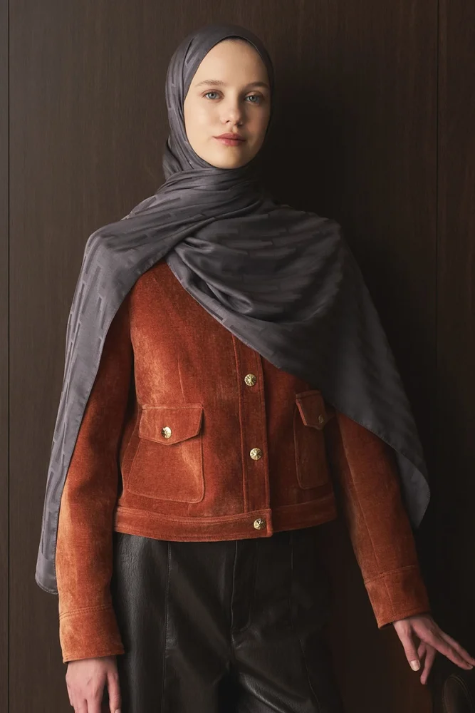 Naiya Jakar Şal Line Desen - Füme - 2