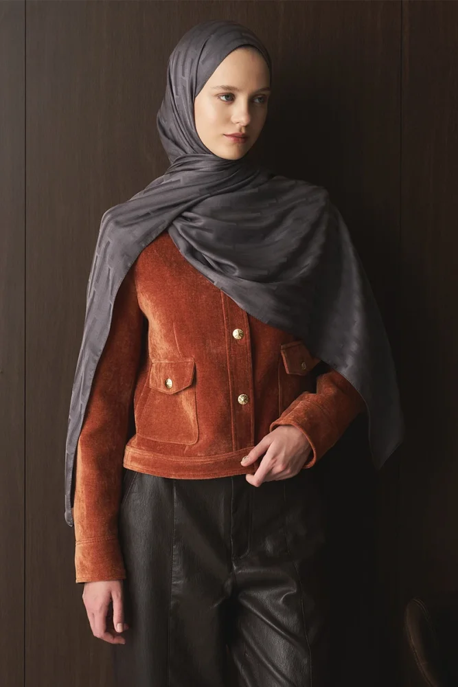 Naiya Jakar Şal Line Desen - Füme - 3