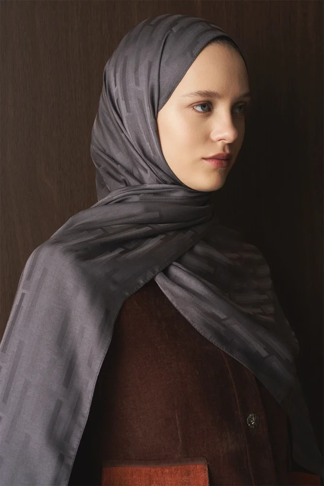 Naiya Jakar Şal Line Desen - Füme - 5