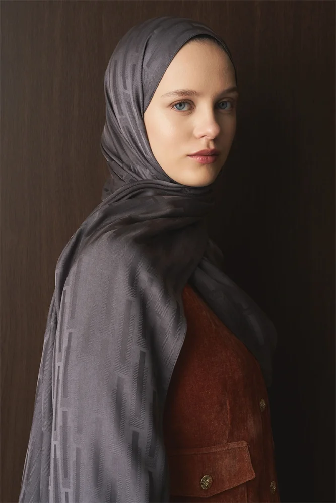 Naiya Jakar Şal Line Desen - Füme - 6