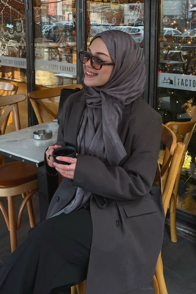 Naiya Jakar Şal Line Desen - Füme - 1