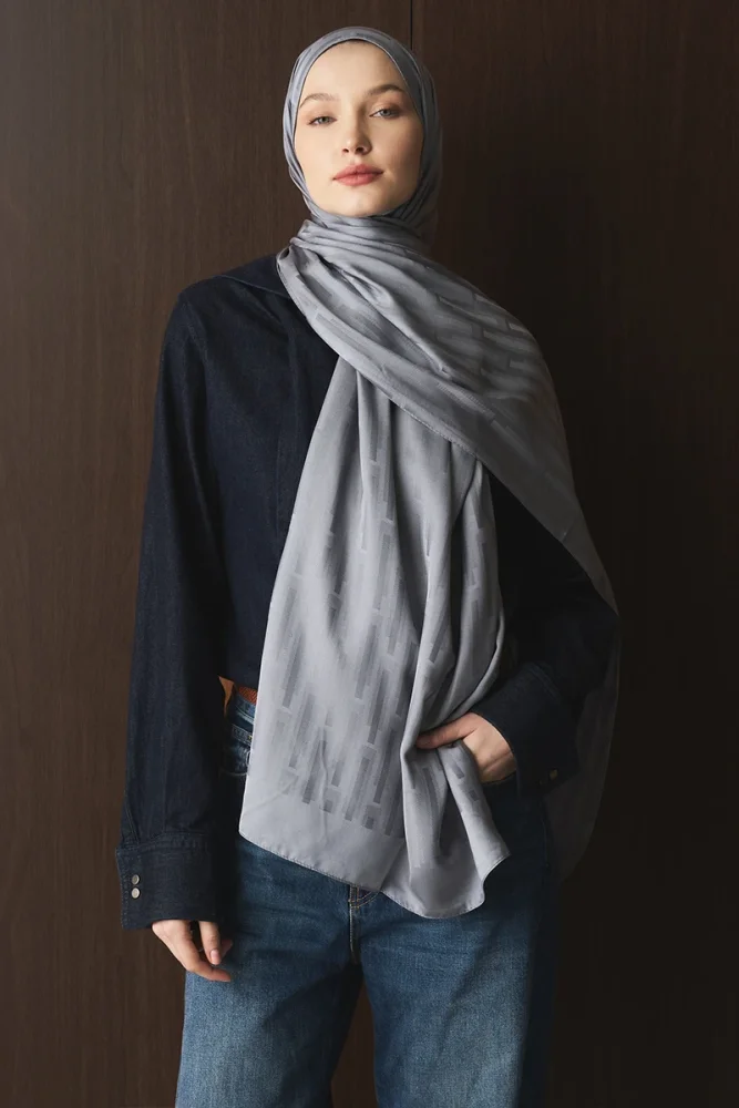 Naiya Jakar Şal Line Desen - Gri - 2