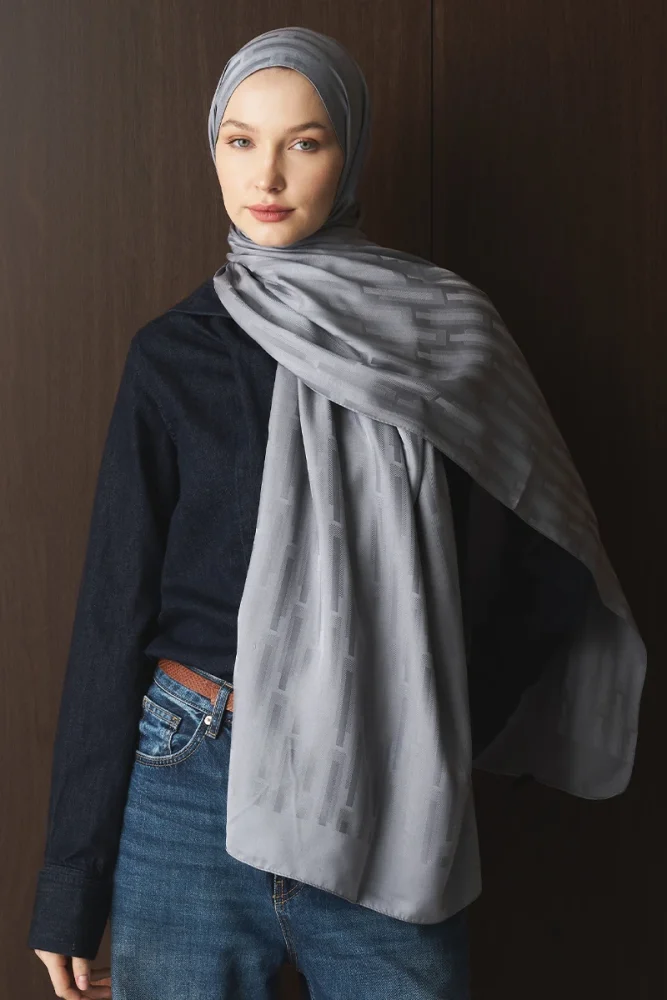 Naiya Jakar Şal Line Desen - Gri - 4