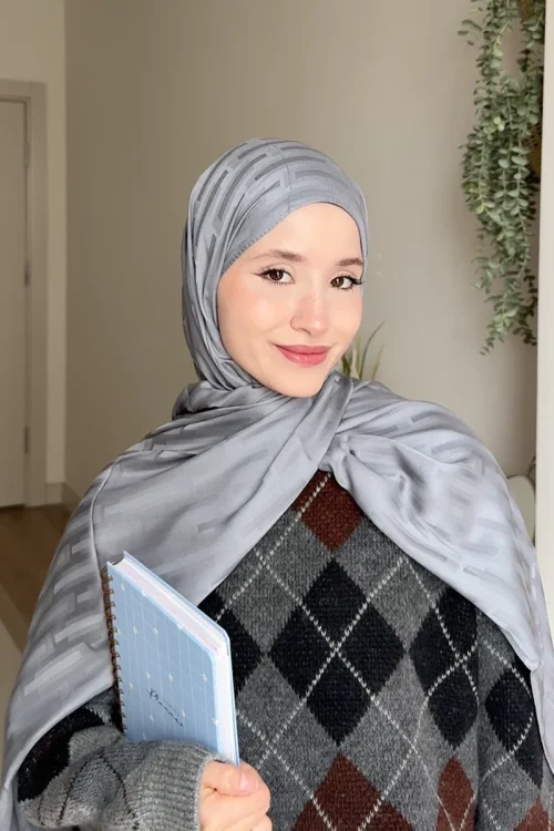 Naiya Jakar Şal Line Desen - Gri 