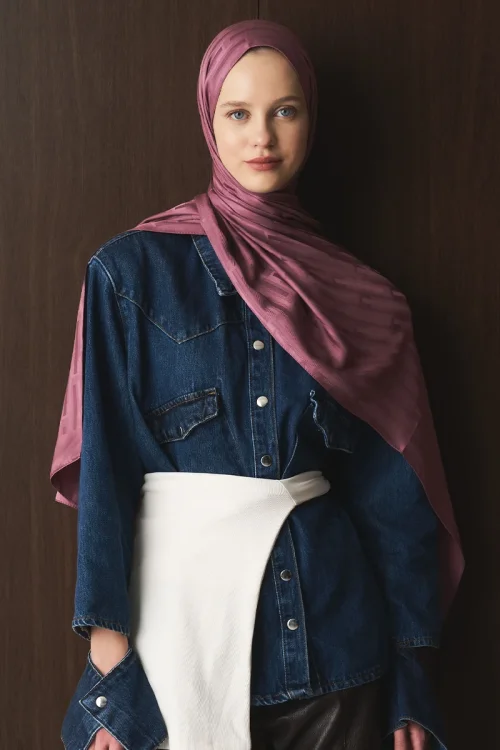 Naiya Jakar Şal Line Desen - Gül Kurusu 