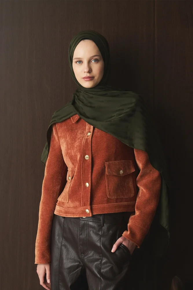 Naiya Jakar Şal Line Desen - Haki - 3