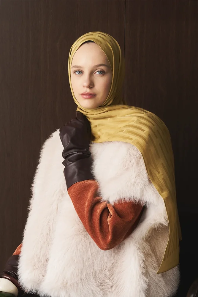 Naiya Jakar Şal Line Desen - Hardal - 1