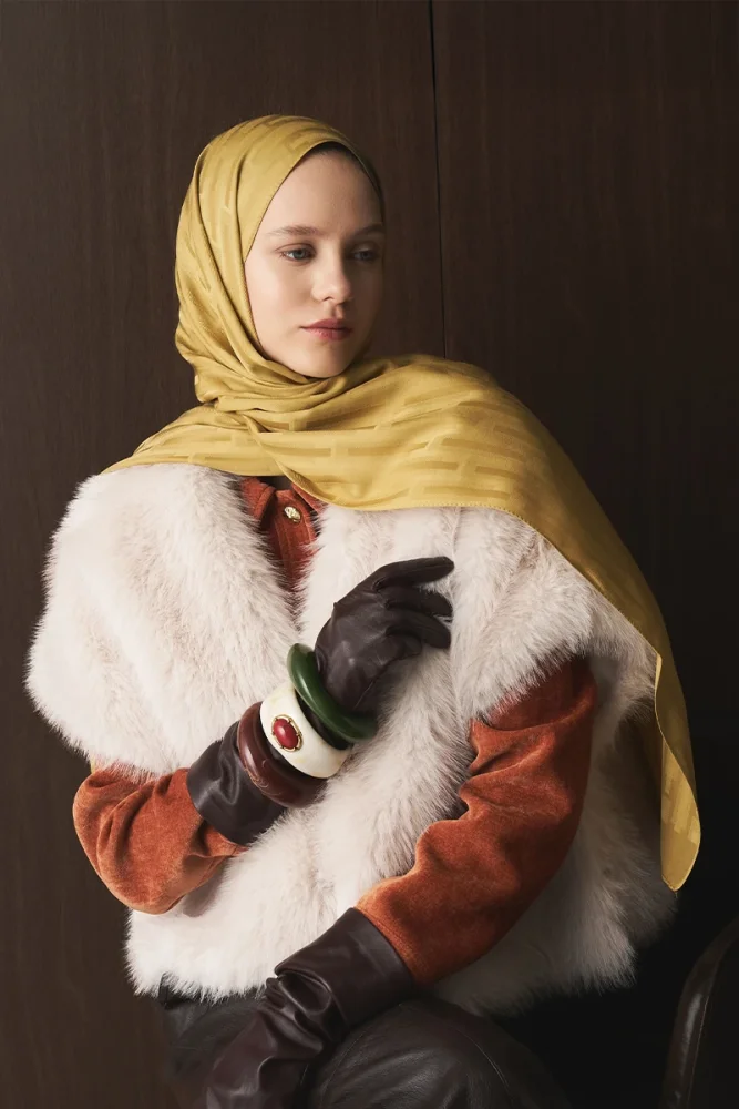 Naiya Jakar Şal Line Desen - Hardal - 2