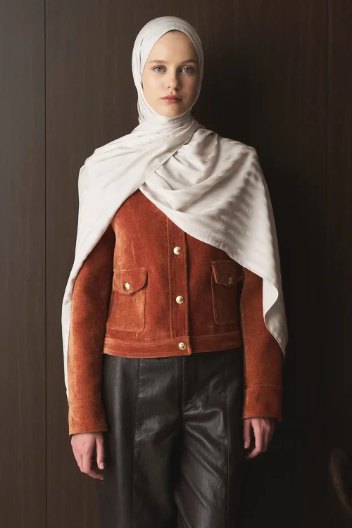 Naiya Jakar Şal Line Desen - Kırık Beyaz 