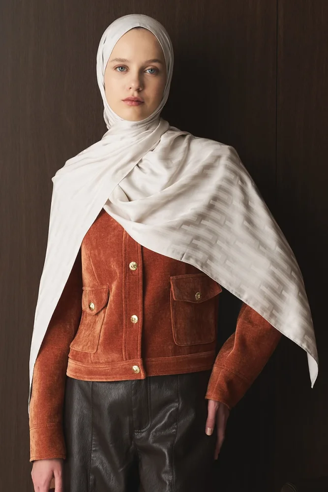 Naiya Jakar Şal Line Desen - Kırık Beyaz - 2