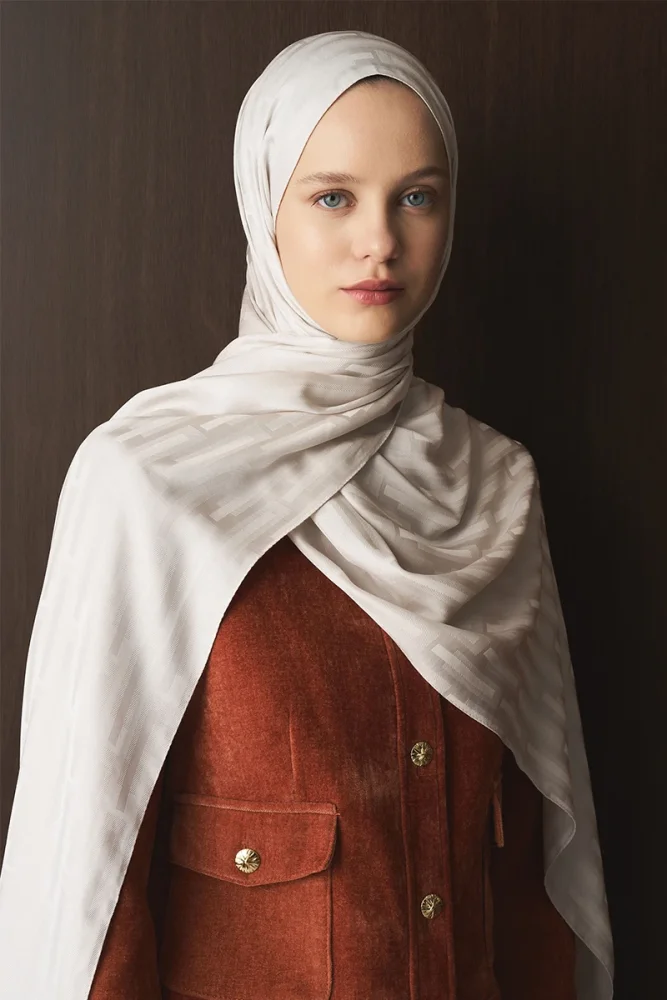 Naiya Jakar Şal Line Desen - Kırık Beyaz - 3