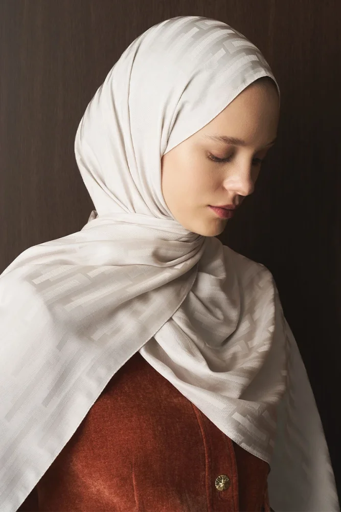 Naiya Jakar Şal Line Desen - Kırık Beyaz - 4