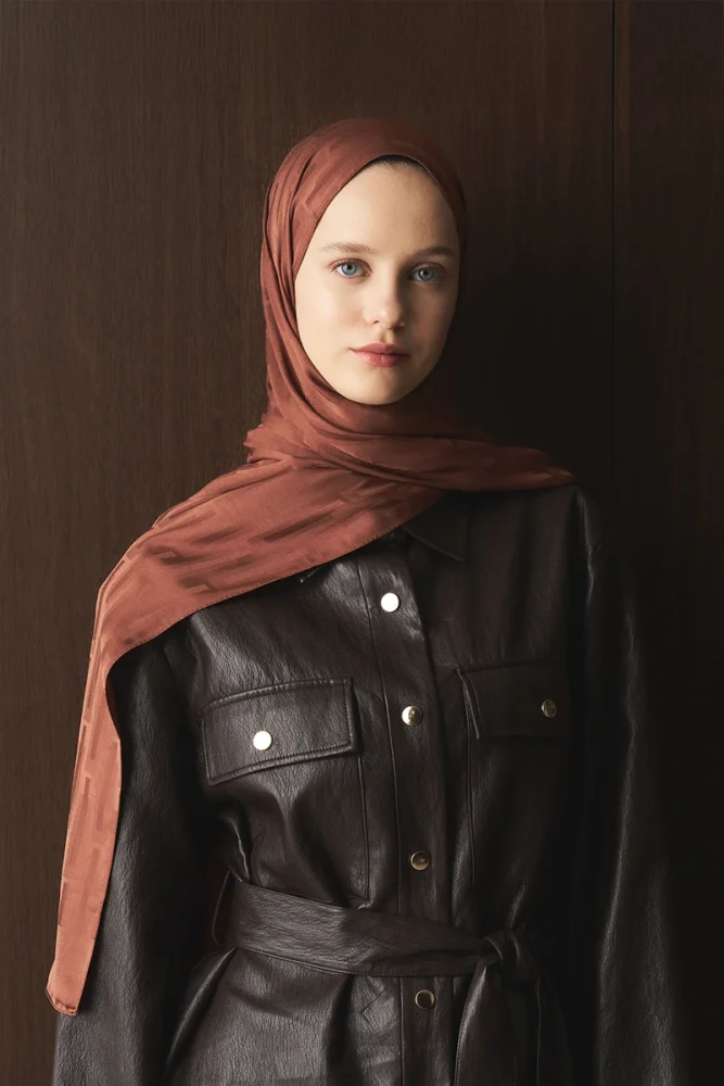 Naiya Jakar Şal Line Desen - Kızıl Kahve - 3