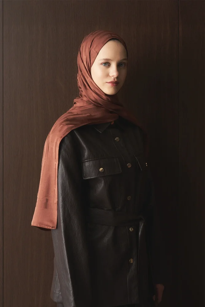 Naiya Jakar Şal Line Desen - Kızıl Kahve - 4