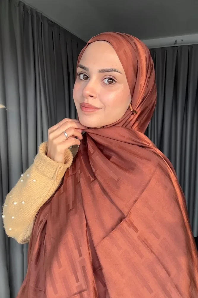 Naiya Jakar Şal Line Desen - Kızıl Kahve - 1