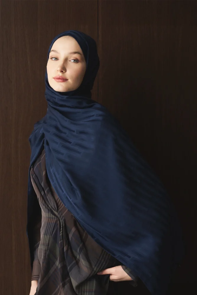 Naiya Jakar Şal Line Desen - Lacivert - 2