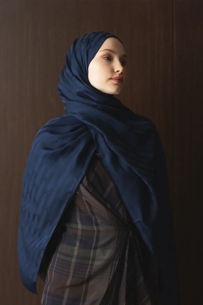 Naiya Jakar Şal Line Desen - Lacivert - 3