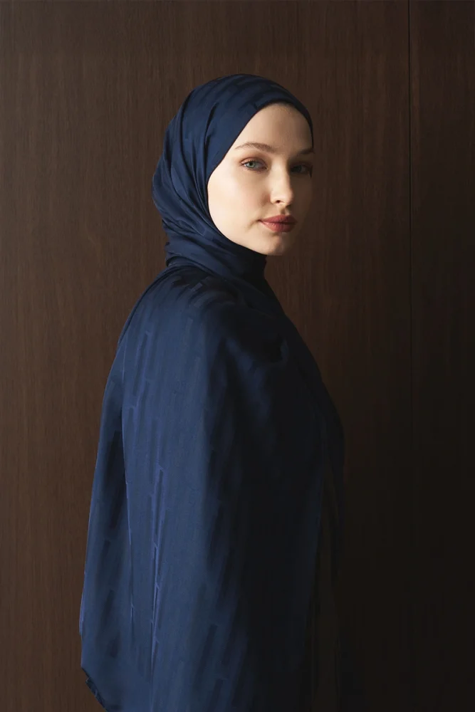 Naiya Jakar Şal Line Desen - Lacivert - 4
