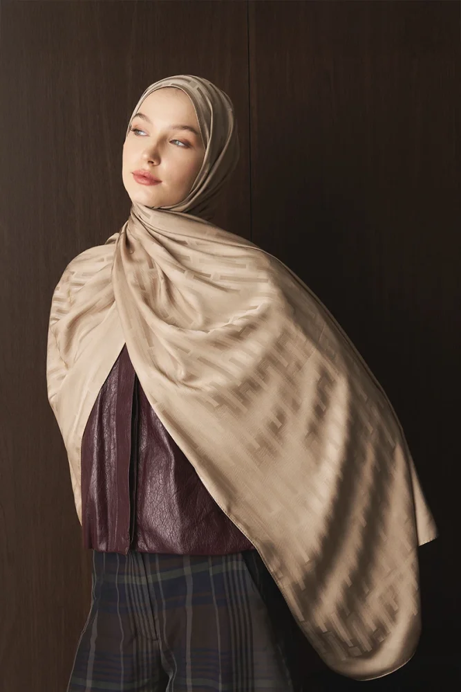 Naiya Jakar Şal Line Desen - Latte - 4