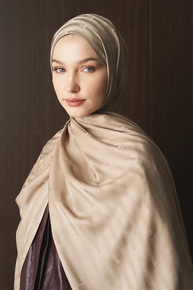 Naiya Jakar Şal Line Desen - Latte - 6