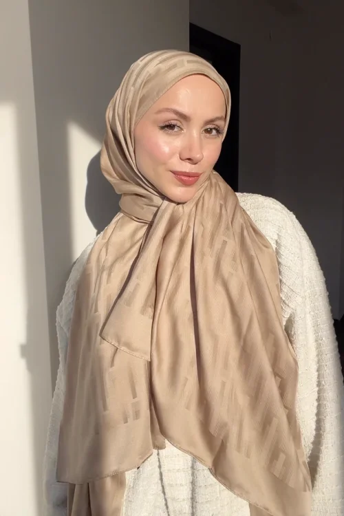 Naiya Jakar Şal Line Desen - Latte 