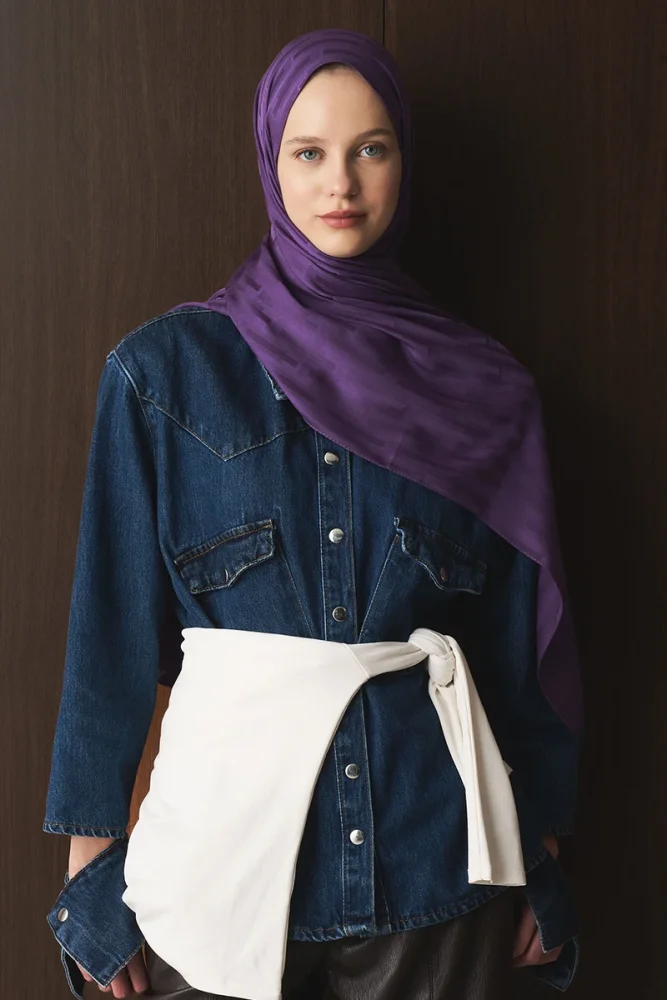 Naiya Jakar Şal Line Desen - Mor - 1