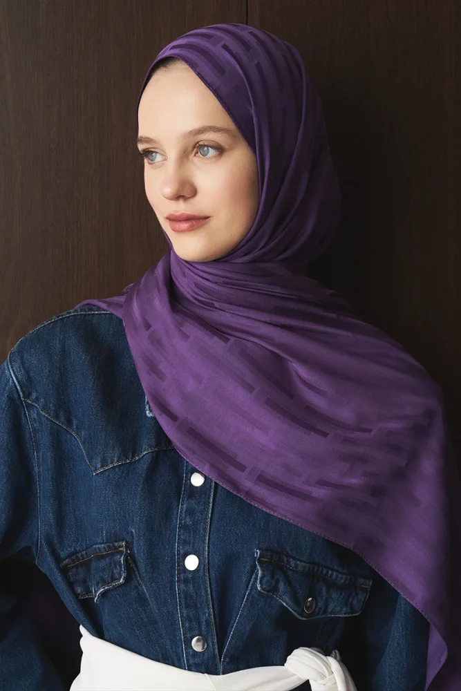 Naiya Jakar Şal Line Desen - Mor - 3