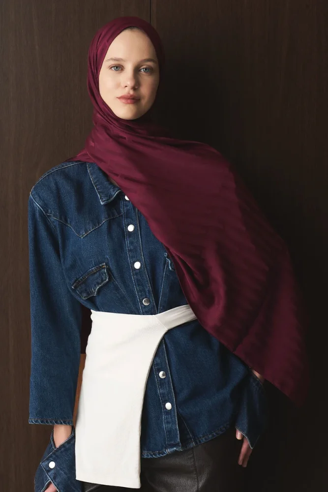 Naiya Jakar Şal Line Desen - Mürdüm - 2