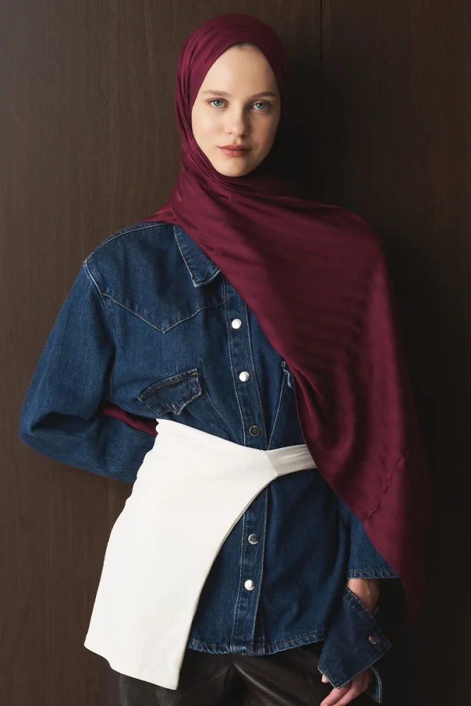 Naiya Jakar Şal Line Desen - Mürdüm - 3