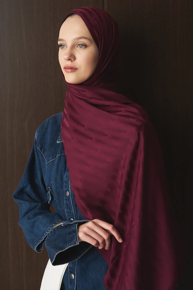 Naiya Jakar Şal Line Desen - Mürdüm - 4