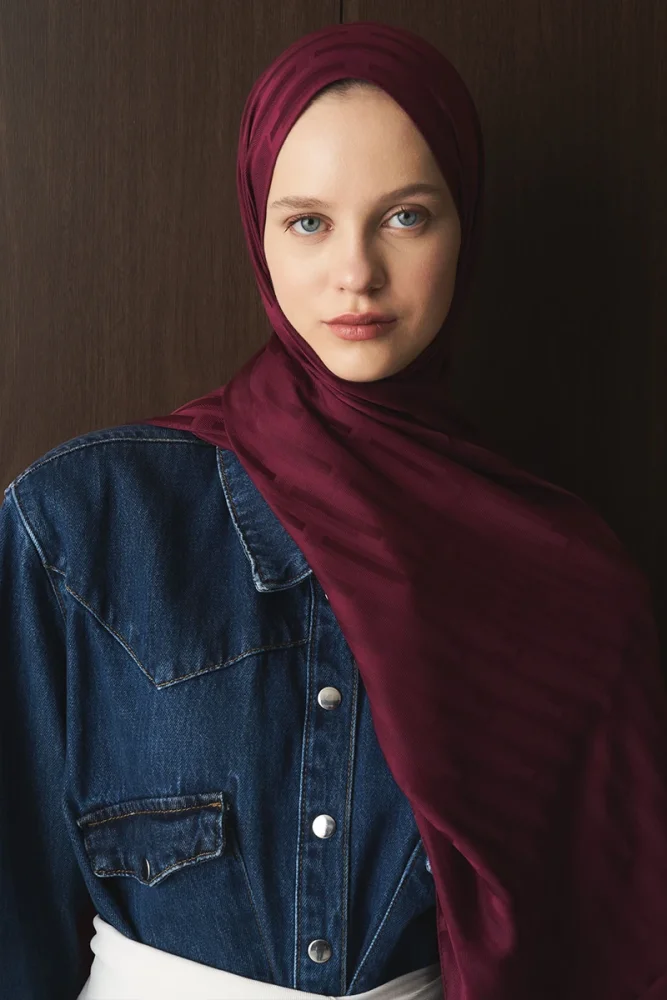 Naiya Jakar Şal Line Desen - Mürdüm - 5