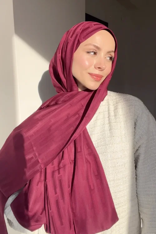 Naiya Jakar Şal Line Desen - Mürdüm 