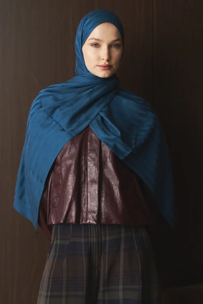 Naiya Jakar Şal Line Desen - Petrol - 3