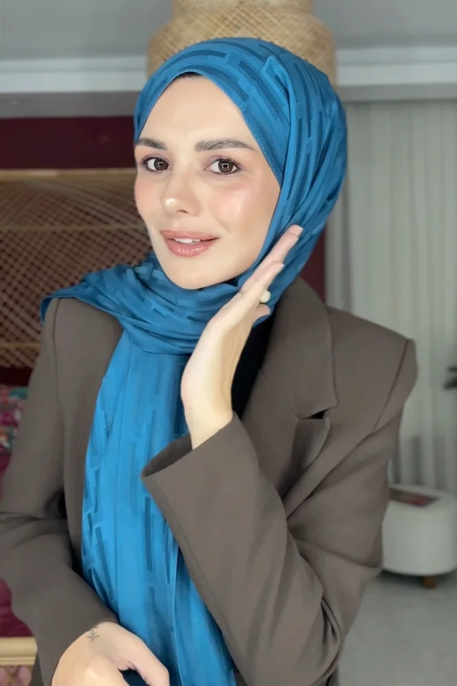 Naiya Jakar Şal Line Desen - Petrol - 2