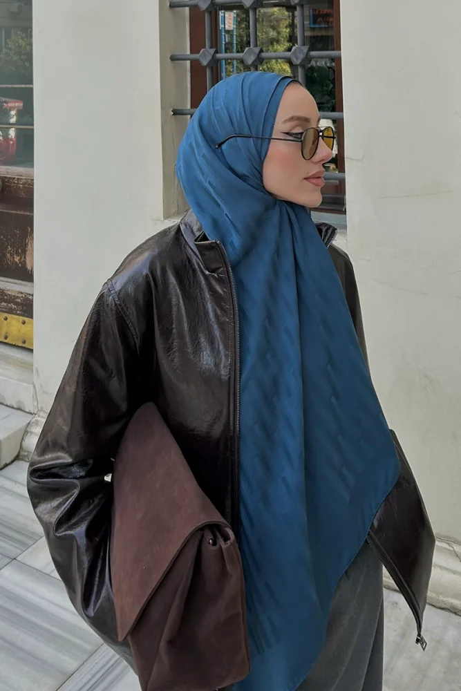 Naiya Jakar Şal Line Desen - Petrol - 1