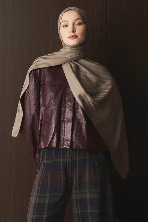 Naiya Jakar Şal Line Desen - Vizon 