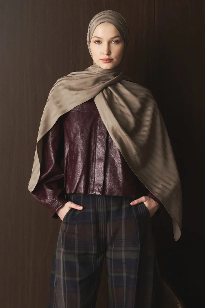 Naiya Jakar Şal Line Desen - Vizon - 2